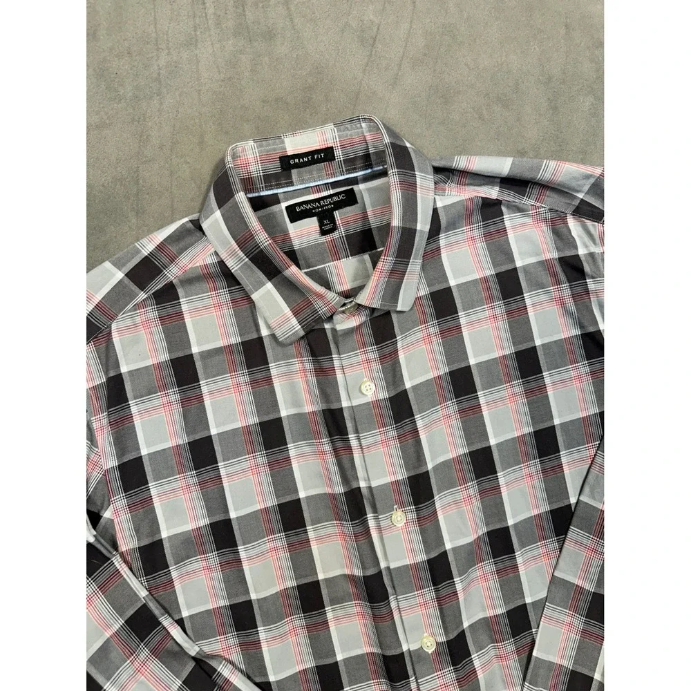 Banana‎ Republic Grant Fit Plaid Non Iron Long Sleeve Button Down Shirt Men XL